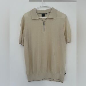 Men’s Boss Cream Zip Collar Polo Shirt M